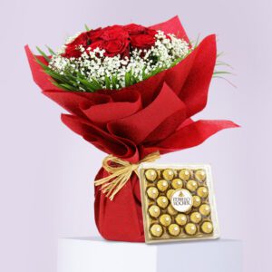 Romance of Red Rose with Ferrero Rocher Chocolate