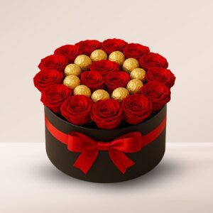 Box of Red Roses with Ferrero Rocher Chocolates
