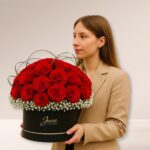 Box of Red Roses with steel grass