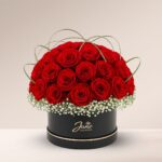 Box of Red Roses with steel grass