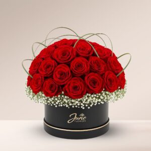 Box of Red Roses with steel grass