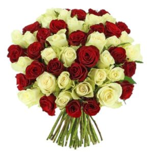 Combination of Red & White Roses with Hand Tied Bouquet