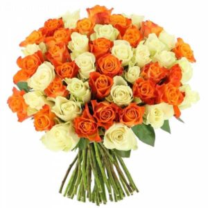 Hand Tied Bouquet of White & Orange Roses