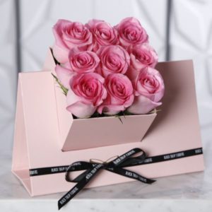 Pink Roses in Pink Cube Box