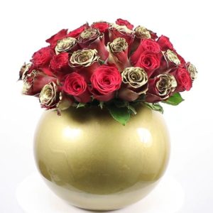 Red and Gold Roses Arrangement