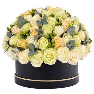 Signature Box of White and Peach Roses