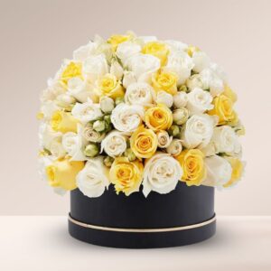 Signature Box of White and Yellow Roses