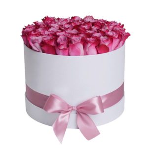 White Box of Deep Purple Roses