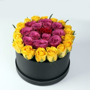 Yellow and Purple Roses in a Box