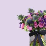 3Purple Floral Bunch in glass Vase