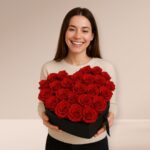 Perfect Red Roses in Heart Shaped Box