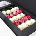 White & Deep Purple Roses in Black Box-1