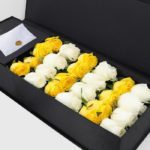 White & Yellow Roses in Black Box-2